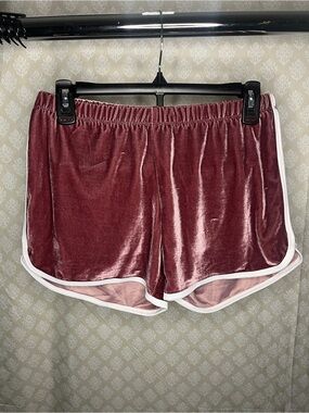 Women's Velvet Athletic Shorts in Maroon with White Trim